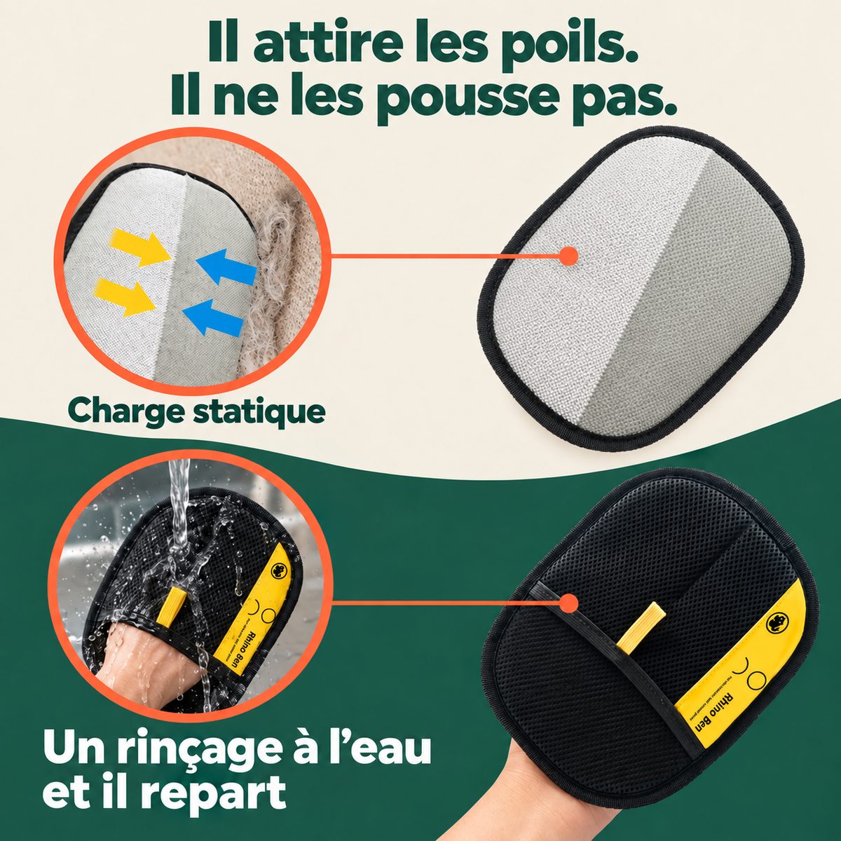 Gant ramasse-poils — les poils du canapé partent dès le premier passage