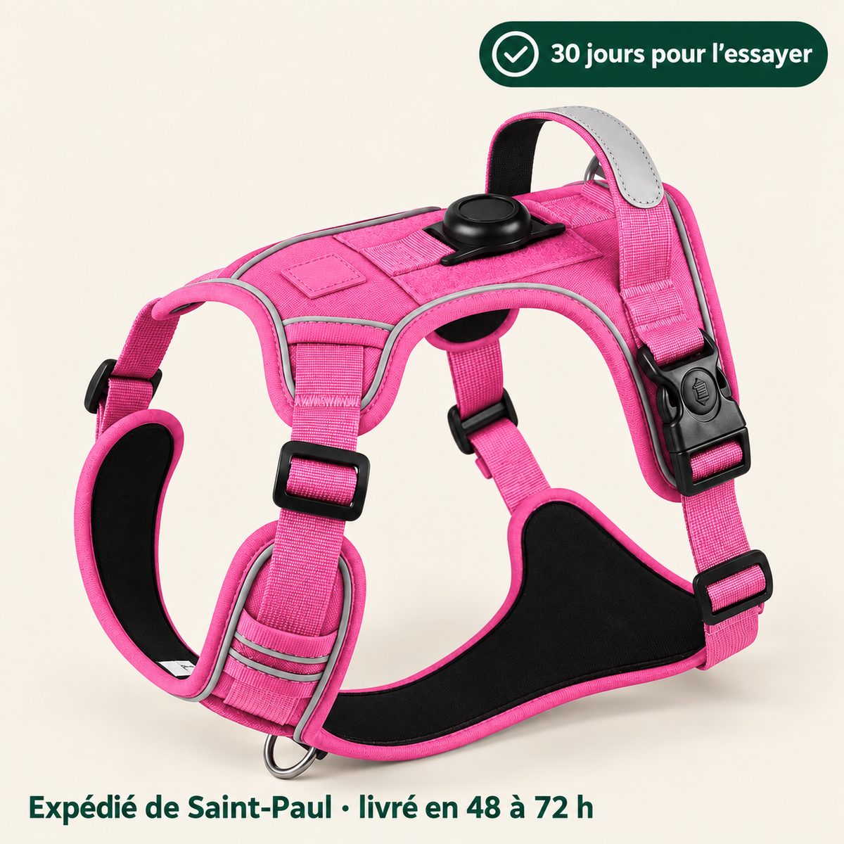Harnais anti-traction rose pour chien