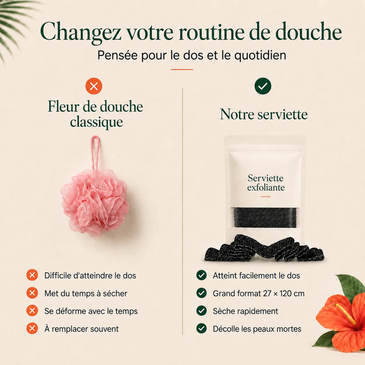 Serviette exfoliante — la peau lisse et nette, dès la douche