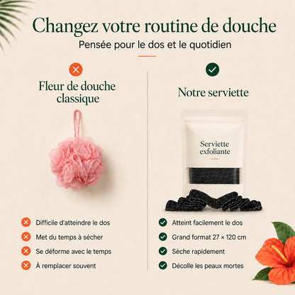 Serviette exfoliante — la peau lisse et nette, dès la douche